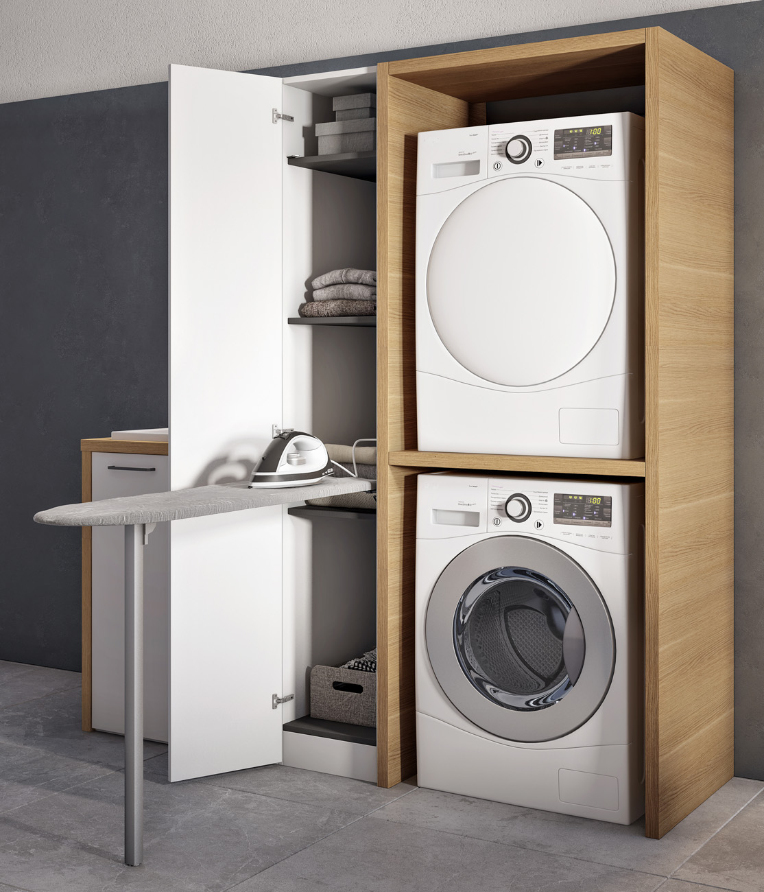 Mobile lavanderia componibile effetto legno: moderno e spazioso